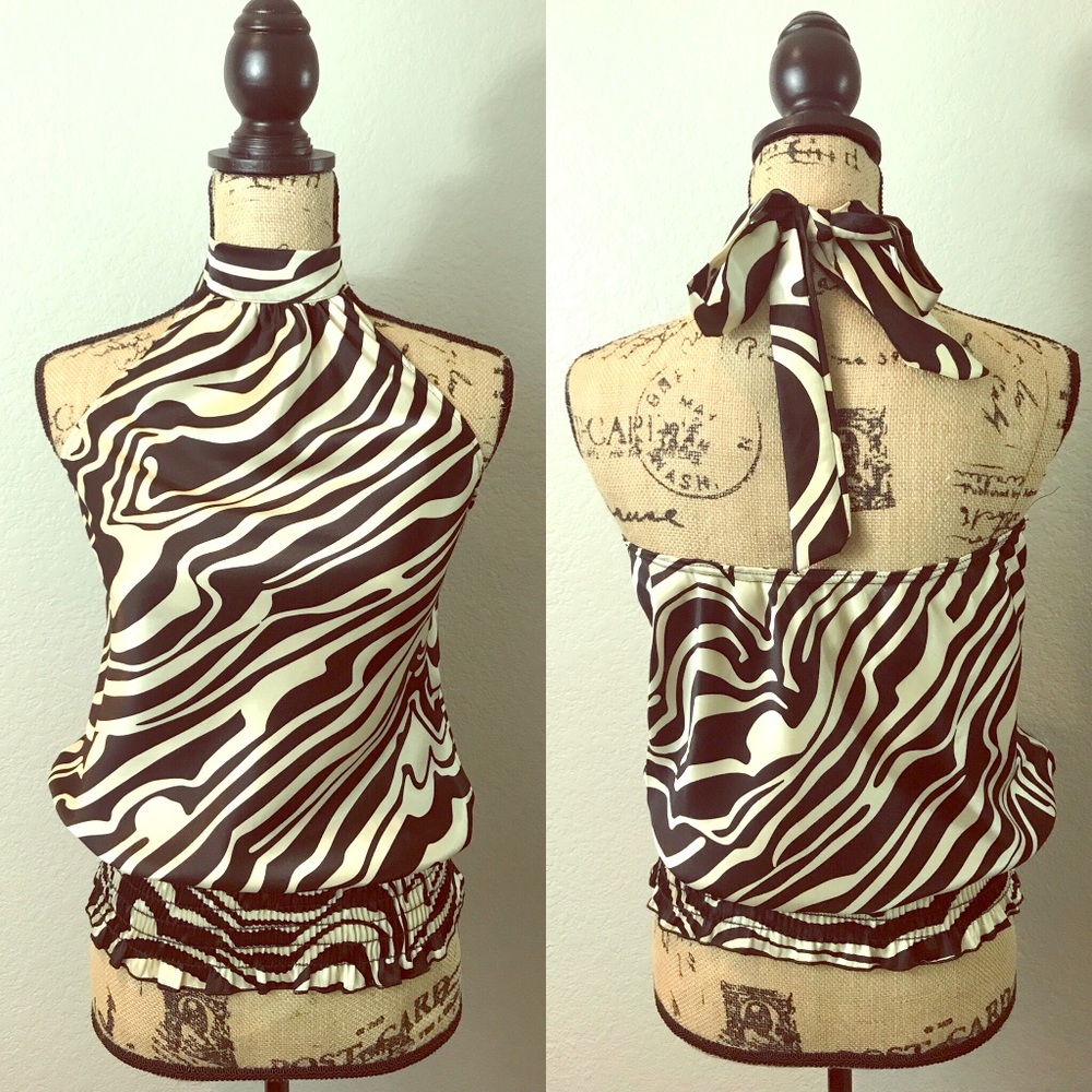 Satin Feel Zebra Halter Top Sz M